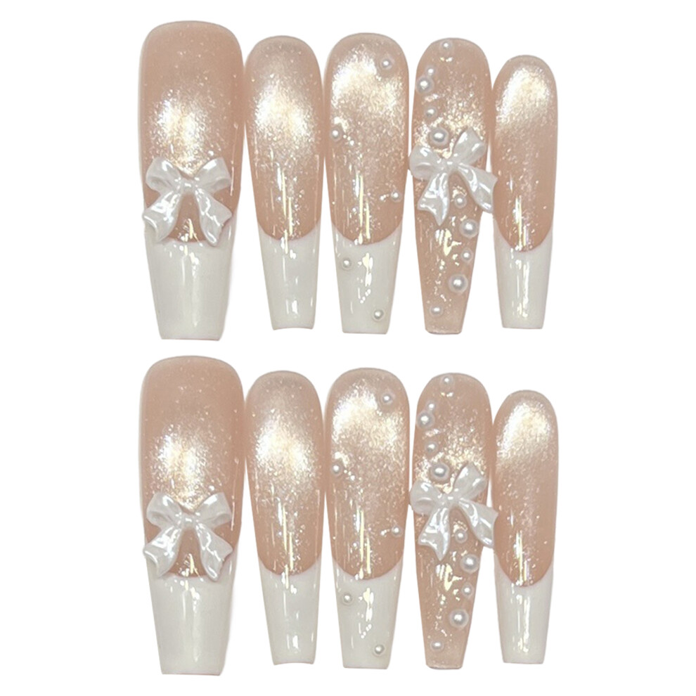 Dachuang Beauty White,Cream (Slim Dog Long Ladder) Pearl French Nude Fake Nails - 50Pcs