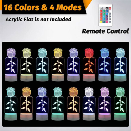 24 Pack 3D Night LED Light Lamp Base + Remote Control + USB Cable, 16 Colors Light Show Display Stand for Acrylic White 1