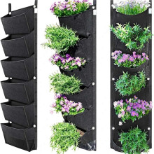 2X 6 Pockets Garden Wall Hanging Planting Bags Vegetable Green Plant Grow Planter Black