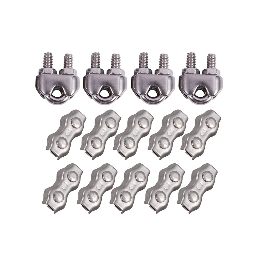 4Pcs Stainless Steel Cable Clip Saddle Clamp & 10 Pcs 3Mm Duplex Clips Stainless Steel Wire Cable Rope Grips Clamps 6033314442277