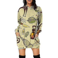 (3XL) Halloween Women's Green Hoodie Dress Long Sleeve Pullover