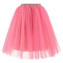 (Pink) Hochwertiger, plissierter, knielanger Tutu-Rock aus Gaze für Damen zum Tanzen