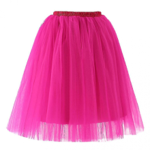 (Hot Pink) Hochwertiger, plissierter, knielanger Tutu-Rock aus Gaze für Damen zum Tanzen