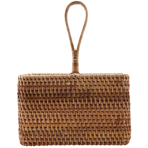 Hand-Woven Wicker Straw Storage Basket Portable Four Compartment Classification Storage Fruit Basket Home Storage C