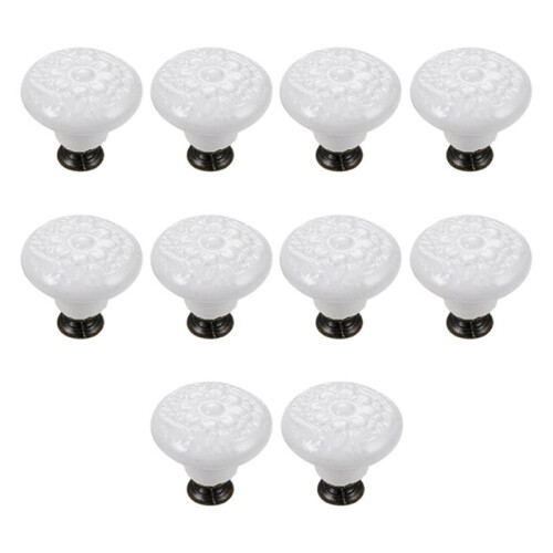 10 Pcs Drawer Pull Handles Round Cabinet Knobs Vintage Ceramic Door Knobs for Closet Cupboard Wardrobe Dresser White