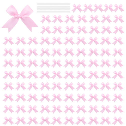 100Pcs Gift Wrapping Ribbon Bowknot 8cm Polyester Fabric-Pink