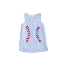 (3-4 Years, Blue) Toddler Baby Girls Tank Dress Summer Baseball Embroidery Sleeveless Striped A Line Dress