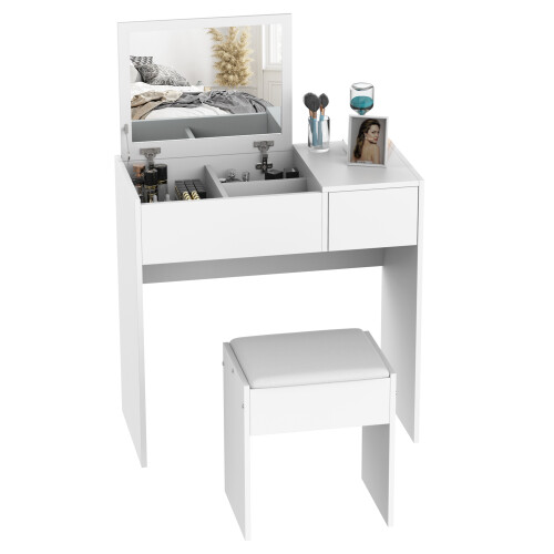 Homcom HOMCOM Dressing Table Set with Flip-up Mirror Padded Stool Sliding Drawer White 1