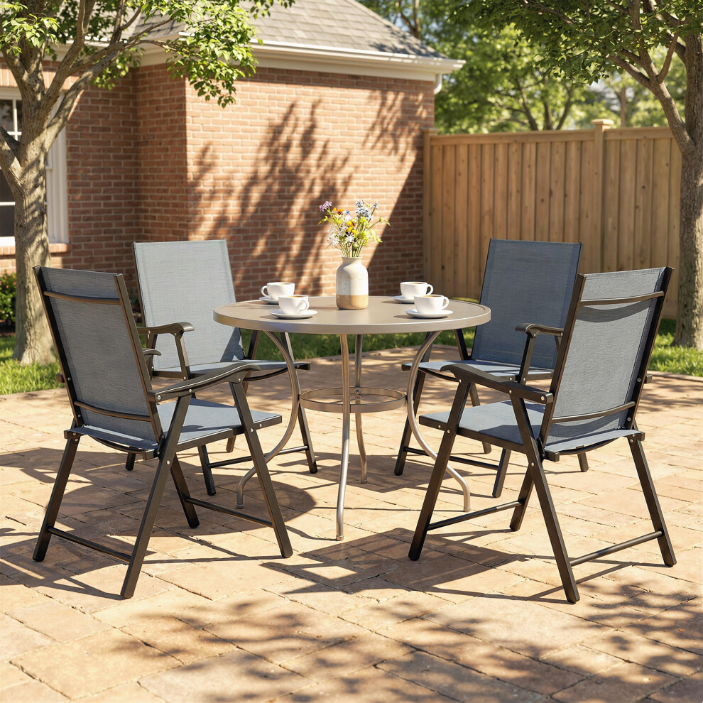 New Outsunny Folding Garden Chairs Set Of 4 With High Back, Armrests, Light Grey