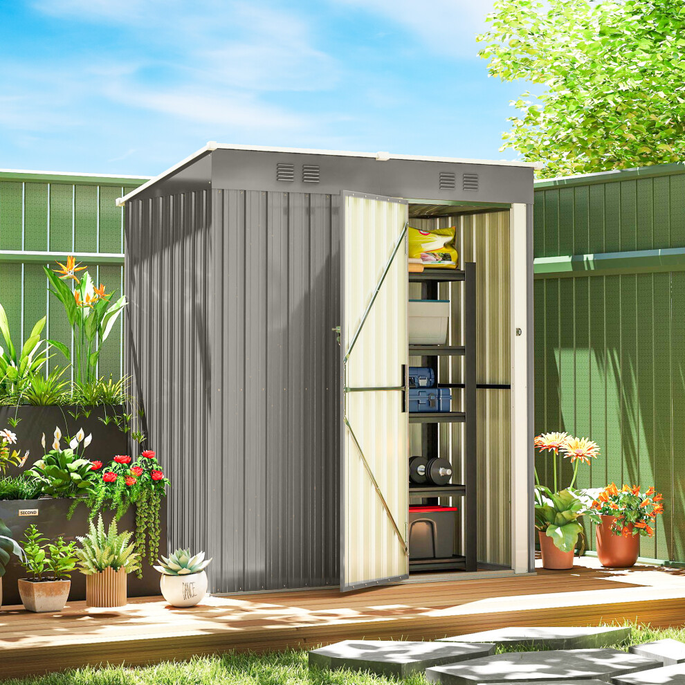 Outsunny 5 X 3 Ft Lean-To Garden Shed, Outdoor Storage Shed, Light Grey