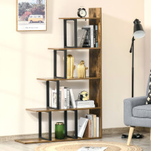 HOMCOM 5-Tier Ladder Shelf Display Plant Stand Home Ladder Rustic Brown