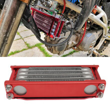17PCS Aluminum Motorcycle Oil Cooler Set 4-Row for 125cc-140cc Red