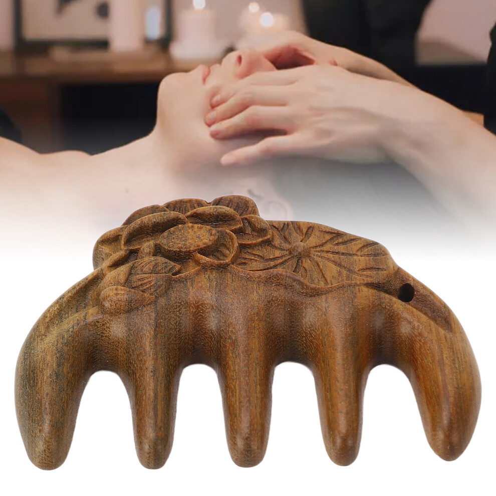 Unisex Sandalwood Comb Lotus Shape Calming Wide Tooth Massage Comb S