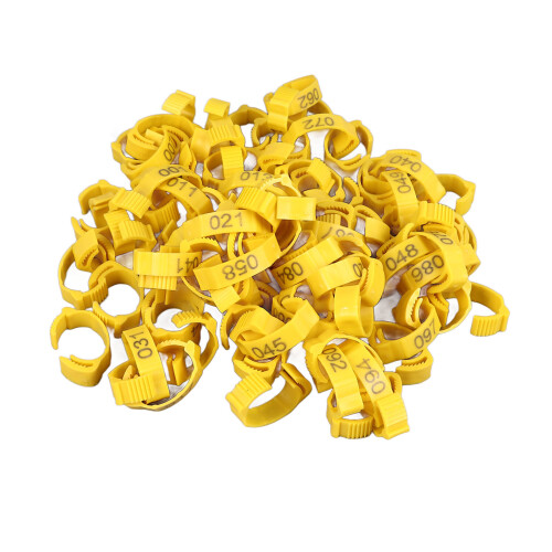 100Pcs Clip-On One Size Yellow Numbered Leg Bands 1