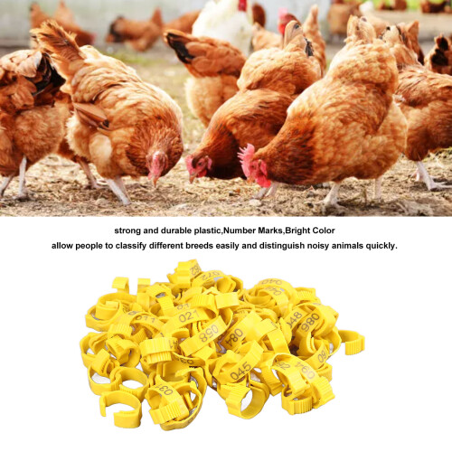 100Pcs Clip-On One Size Yellow Numbered Leg Bands 2