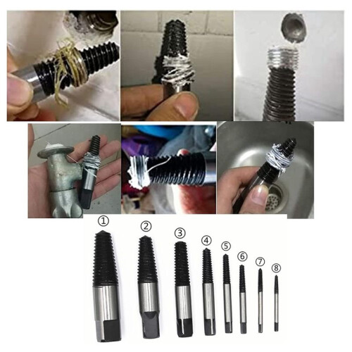 8Pcs Screw Extractor Set, Damaged Screw Broken Extractor Kit, Bolt Water Pipe Remover Tool Set 2