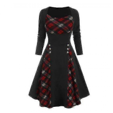 (XL, Red) Damenrock mit Print und Knopfleiste an der Taille