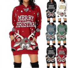 (green, S) Christmas Hooded Dress Women's Long Sleeve Casual Sweatshirt Tunic with Pockets, S-3XL