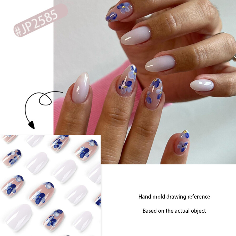 Dachuang Beauty Blue (Jelly Glue Model) Flower Fake Nails, Natural & Unbreakable