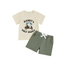 (4-5 Years, Yellow) Conjunto de verano para niños: camiseta corta con estampado y pantalones cortos elásticos (2 piezas).