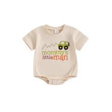 (0-3 Months, Apricot) Tutina neonati maschi con stampa lettere e auto, girocollo, maniche corte, abbigliamento body salopette