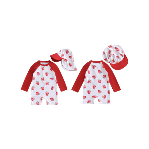 (3-4 Years, Red) Costum de baie mânecă lungă. 1
