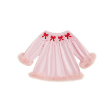 (18-24 Months, Pink) Frühlingskleid für Mädchen mit Schleifenstickerei, Federn, langen Ärmeln und A-Linien-Schnitt