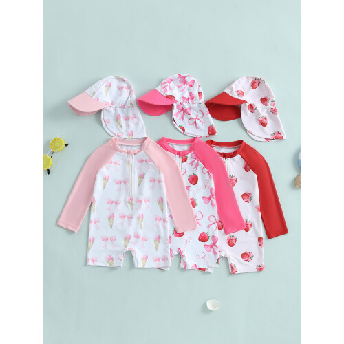 (3-4 Years, Red) Costum de baie mânecă lungă. 2