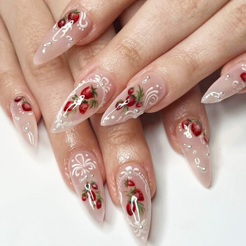 Strawberry Pink Reusable False Nails for Women 2