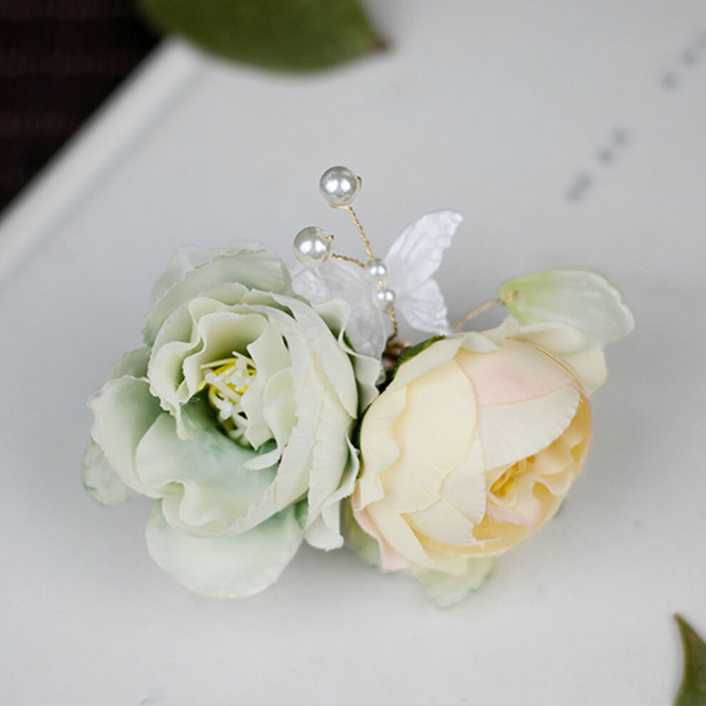 Hue-Grain (Champagne Green) Butterfly Flower Hairpins For Women & Girls