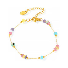 (Bracelet) Stainless Steel Colorful Natural Stone Necklace Gold Chain with Colorful Beads Necklace for Dating Party Daily
