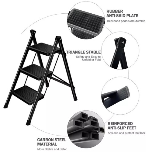 3 Step Ladder Folding Portable Compact Heavy Duty Anti-Slip Mat Stool 1
