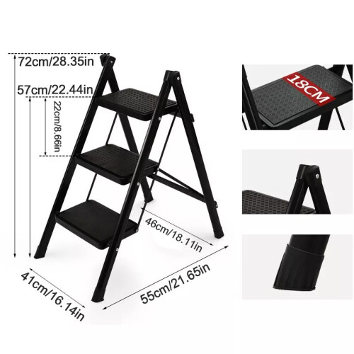 3 Step Ladder Folding Portable Compact Heavy Duty Anti-Slip Mat Stool 2