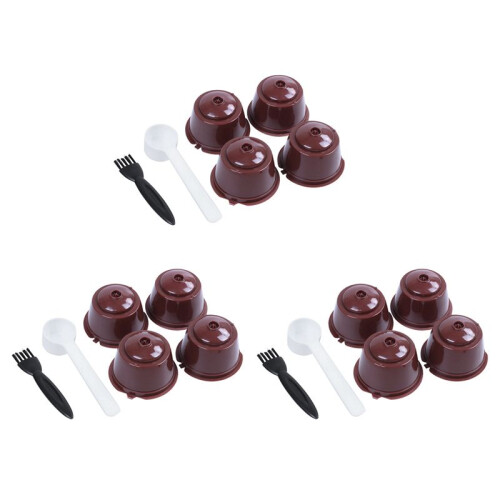 12Pcs for  Plsatic Refillable Coffee Capsule with Spoon Brush 200 Times Reusable Compatible Nescafe
