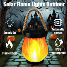 Solar Flame Lantern Hanging Outdoor Waterproof-3 Pack Flame Lanterns with Dual Charging Modes for Garden or Yard Decor