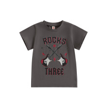 (2-3 Years, Dark Grey) Kinder T-shirt, korte mouwen, ronde hals, letters, gitaarprint, zomerse top, verjaardagskleding voor meisjes en jongens