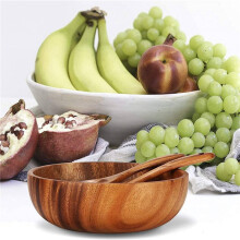 2X Bol En Bois de 9,5 Pouces, Bol à Salade En Bois, Grand Bol En Bois pour la Nourriture, Les Fruits, Les Salades et la Décoration