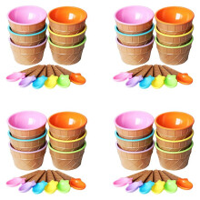 24Pcs Ice Cream Bowl Set Different Color Ice Cream Spoon Bowl Tableware Set Children Cartoon Bowl