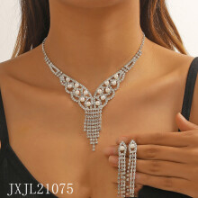 Full Diamond Necklace Earring Set Rhinestone Pearl Chain Necklace with Earrings Gifts for Women and Bridesmaids Girls
