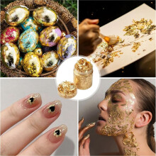Gold Foil Leaf Flakes with Tweezers,10g Metallic Gold Foil Flakes for Resin, with Tweezers, Imitation for Nail Art