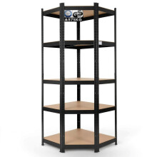 AREBOS Corner Shelving | Heavy Duty Shelving | 875 kg | Easy to Assemble with Plug-In System | 180x70x70cm | 5 Shelves | MDF | Black