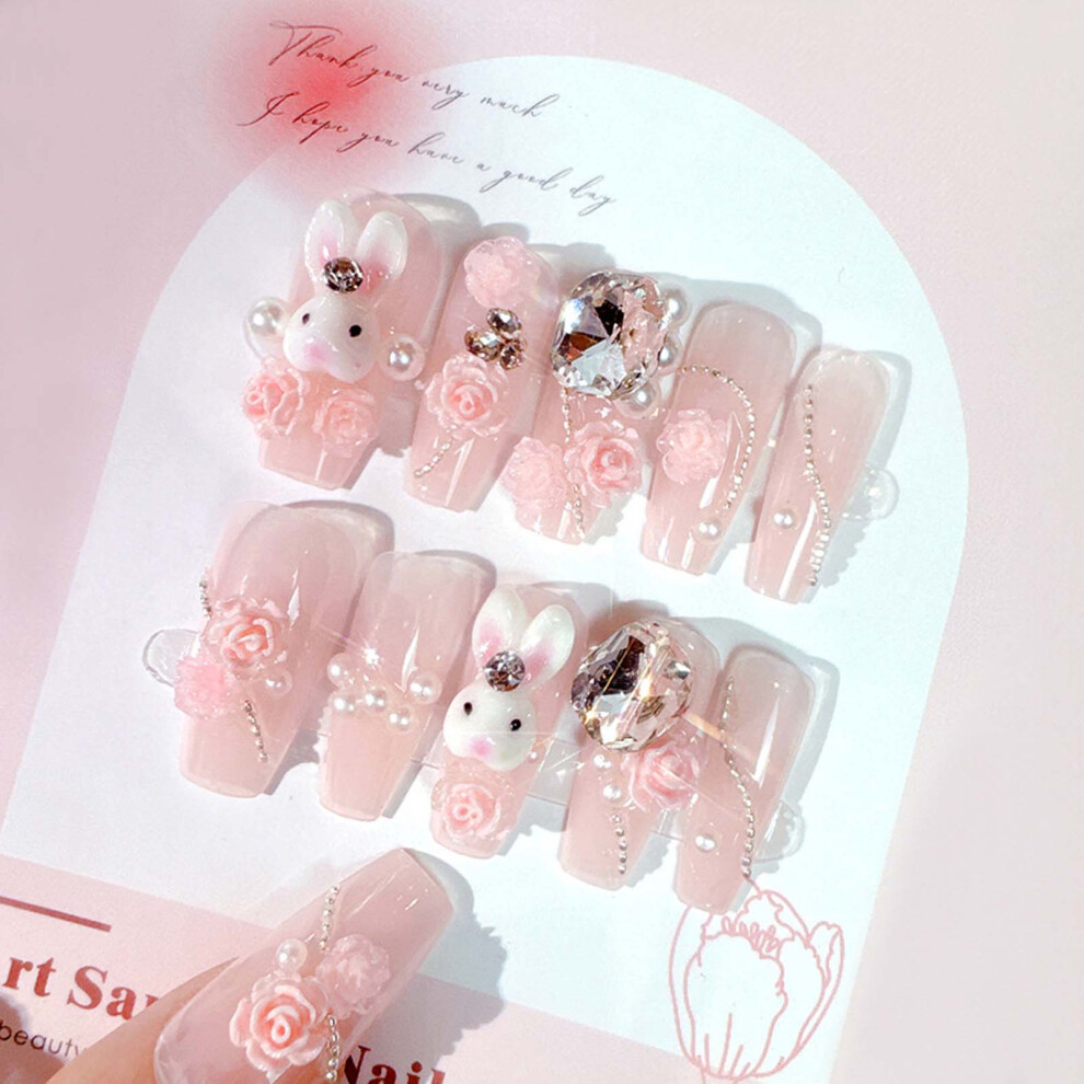 Hue-Grain Cute Animal Pink Fake Nails - Reusable & Charming