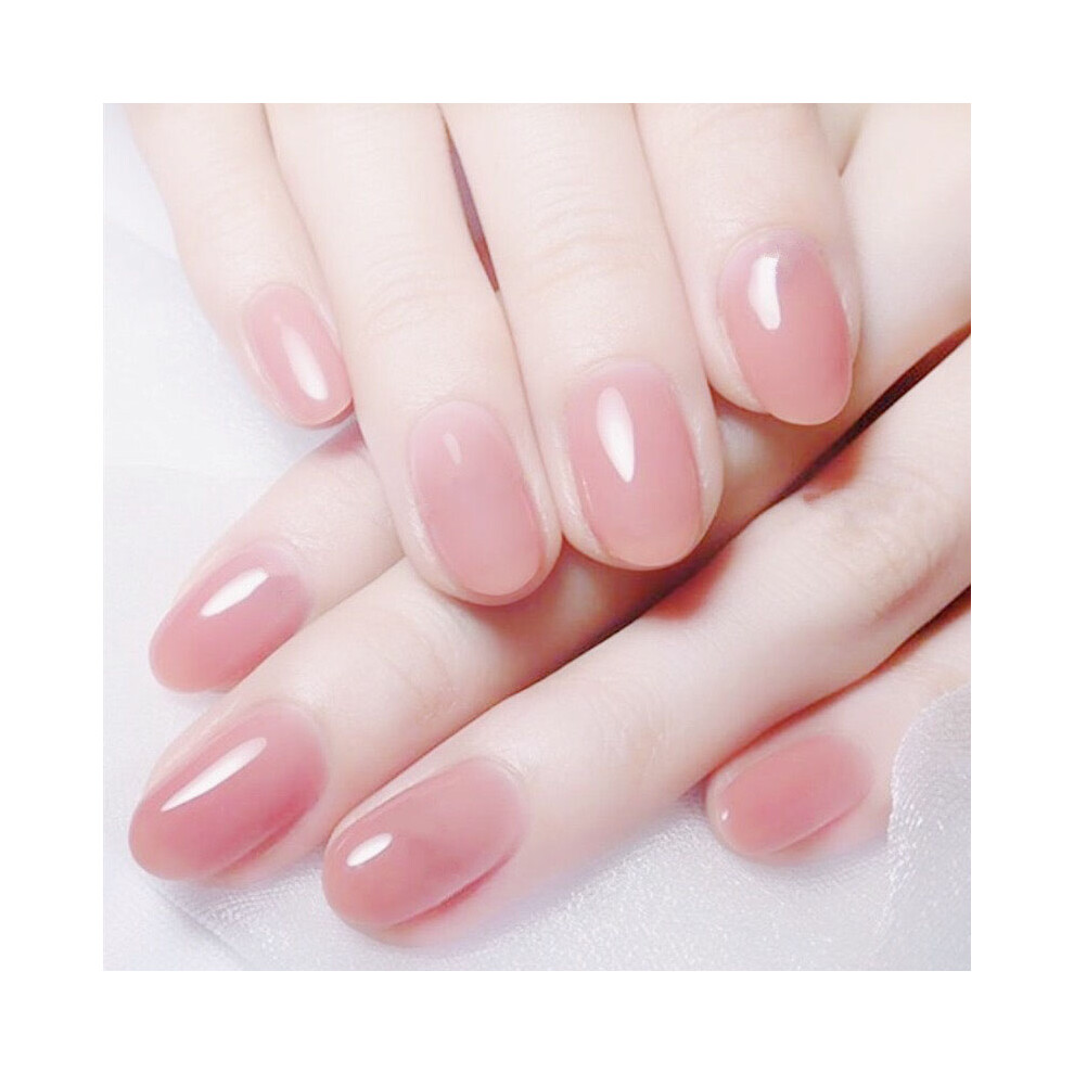 Penghui-Toys Pink 24Pcs Clear False Nails Short Round Tips