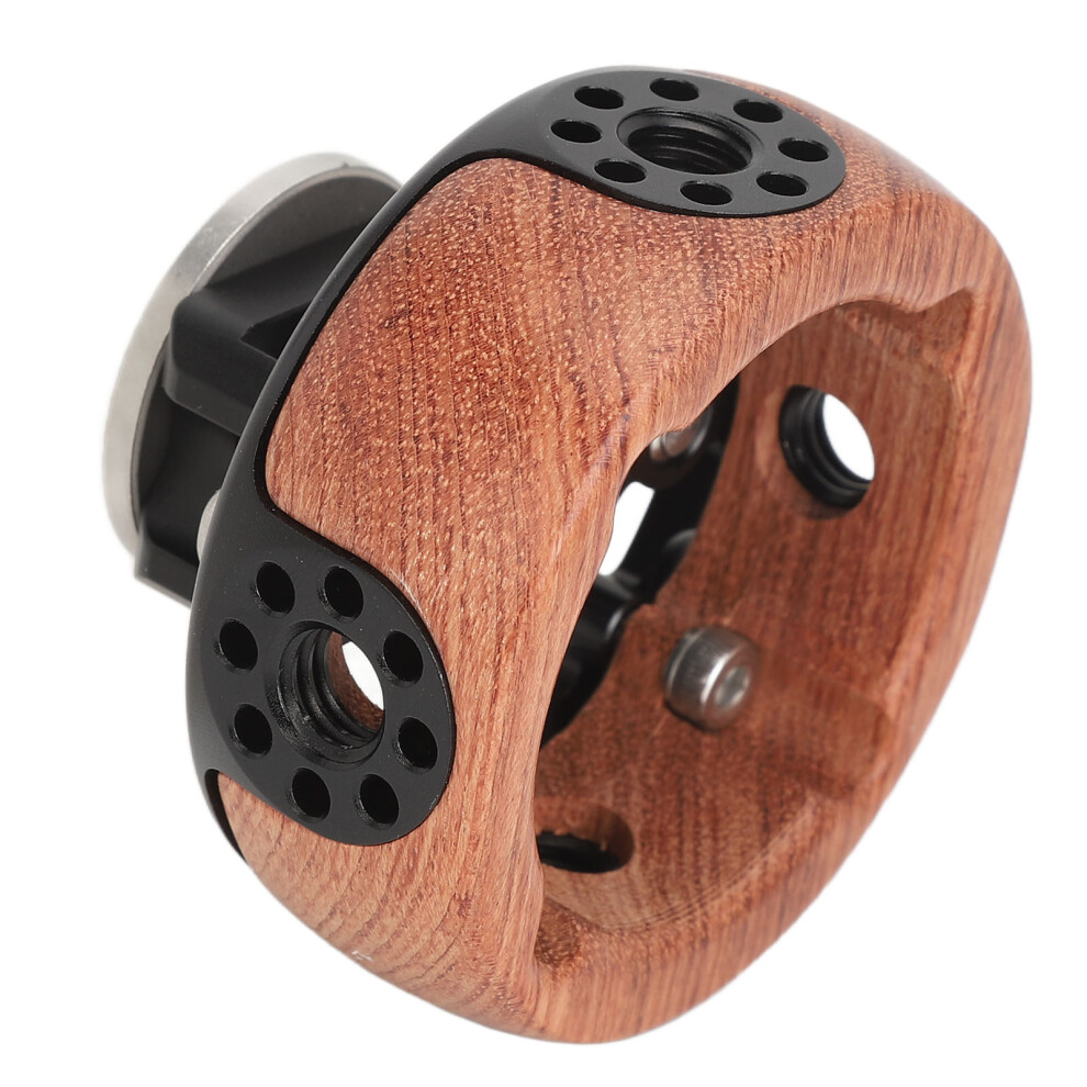 Camera Round Handle Grip With 1/4In & 3/8In Threads, Wooden Rotating Cage Accessory 4111388096946
