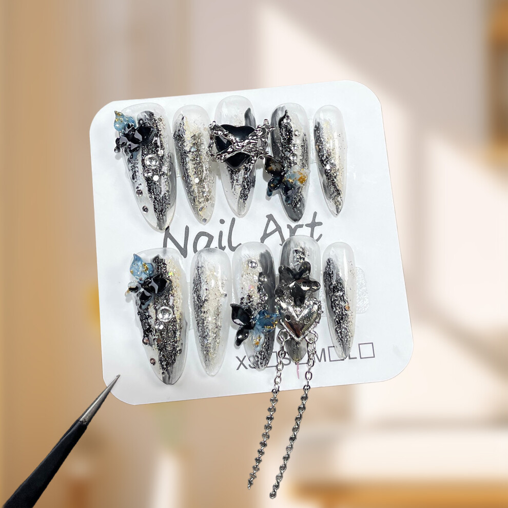 Penghui-Toys (M) Smudging Long Fake Nails With Flash Glitter Natural-Looking Easy To Take On And Apply For Fingernail Diy Decoration