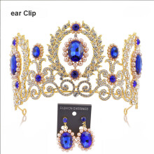 (Blue, 2) Gold Crowns Party Prop With Sparkling Rhinestone Metal Jewelry For Stage Show Dating Shopping