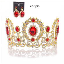 (Red, 1) Gold Crowns Party Prop With Sparkling Rhinestone Metal Jewelry For Stage Show Dating Shopping
