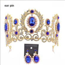 (Blue, 1) Gold Crowns Party Prop With Sparkling Rhinestone Metal Jewelry For Stage Show Dating Shopping