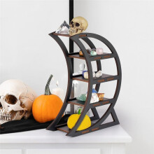 Wooden Crystal Display Shelf, Crystal Holder for Stones and Essential Oil, Black Witchy Decorative Shelves for Table Top