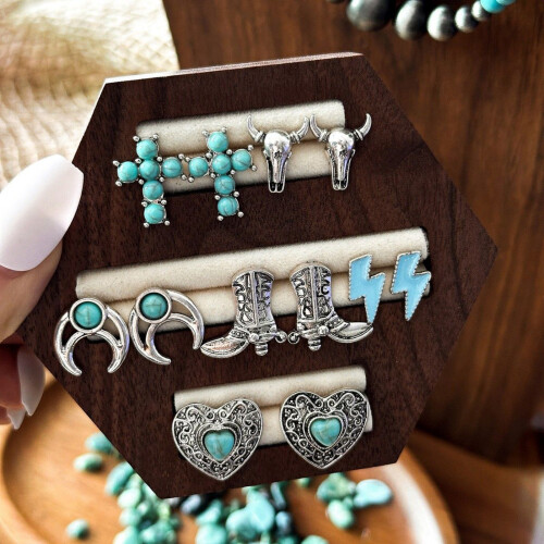 (01) Bohemian Turquoise Earrings Set